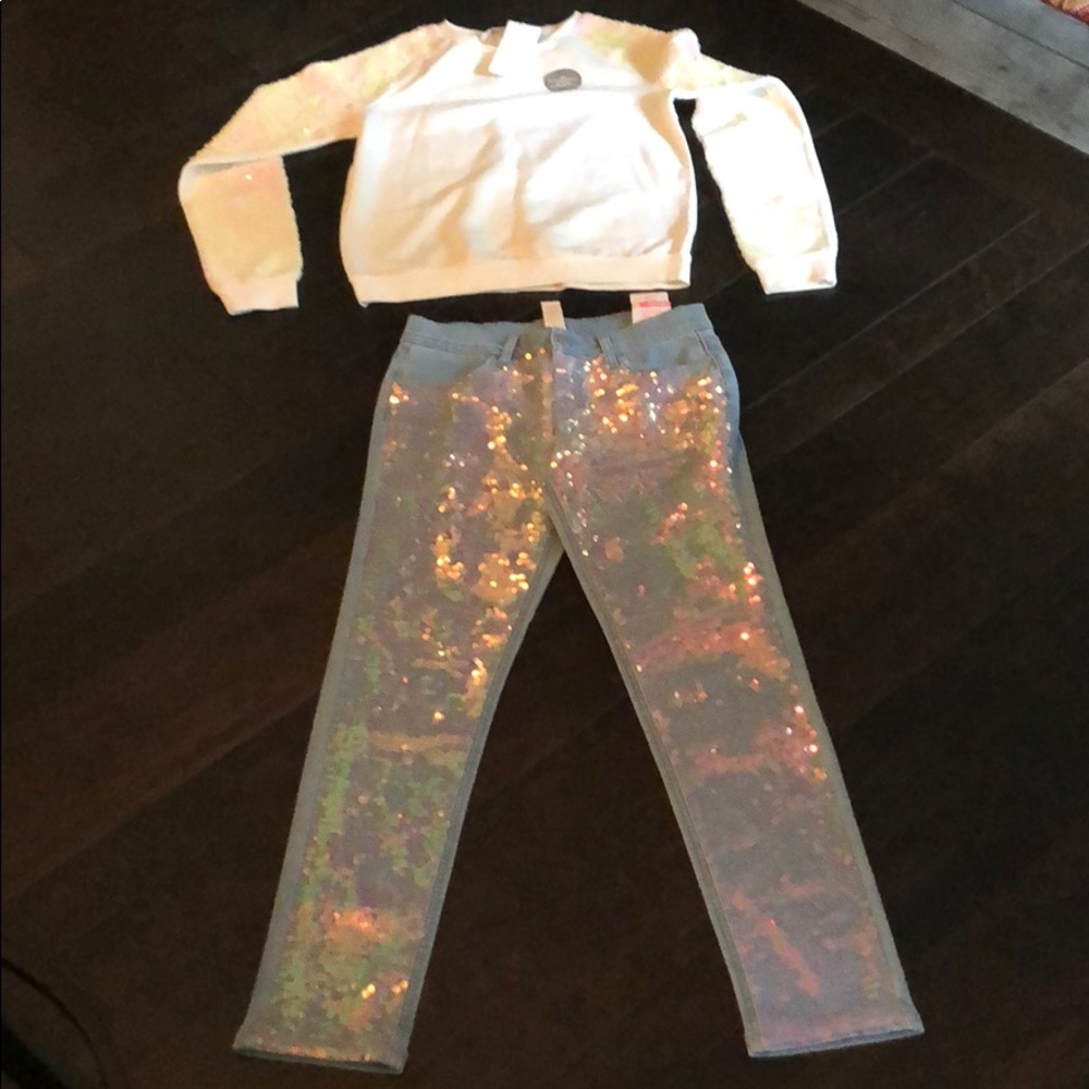 Girls 16 justice super skinny and h&M sweatshirt